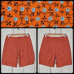 VTG Handmade High Rise Orange with Blue Flower Print Shorts, 27" waist